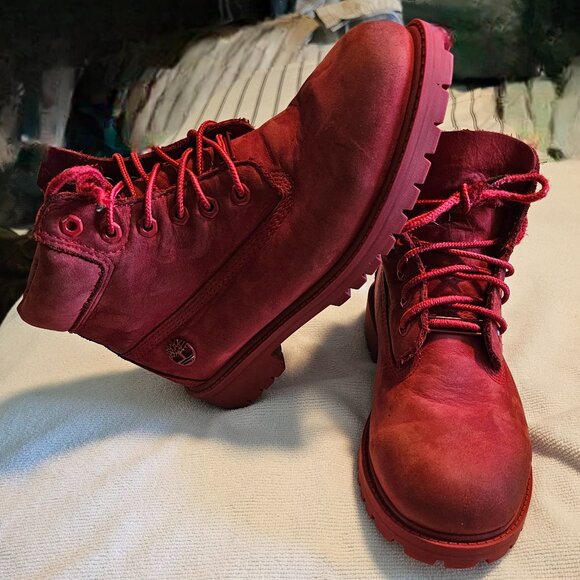 Timberland Boots Waterproof Boots Hiking Red Leather Unisex Kid's Size 2.5 - Picture 2 of 9